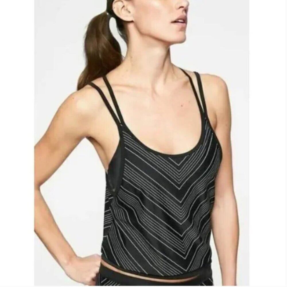 Athleta Women's Chevron Tankini Top Black White Size 36B/C